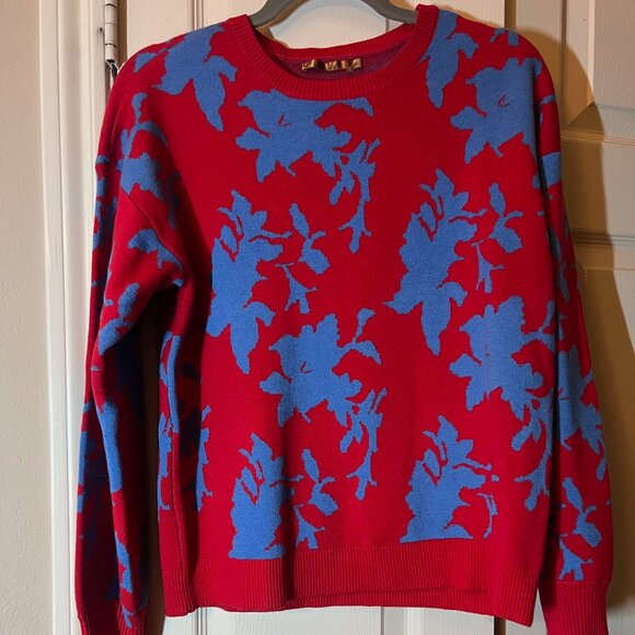 Women's Belldini Red & Blue Floral Sweater - Size Large - Picture 1 of 2